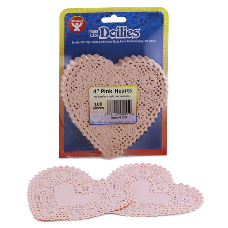 Hygloss Products Heart Doilies, Pink, 4in, PK300 91045